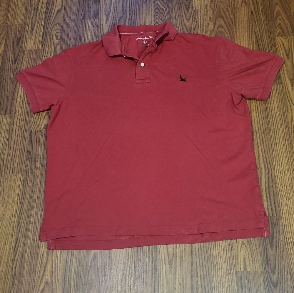 Eddie Bauer Mens Polo Shirt Collared Button Red Large 100% Cotton A95